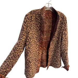 Vintage Coldwater Creek Jacquard Jacket Reversible Size M Animal Print Cuffed